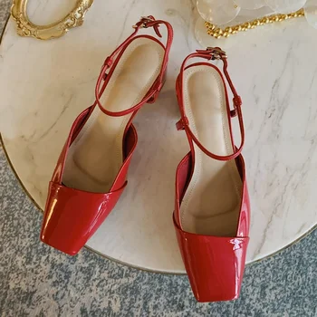 

New Brand Fashion Woman Sandals Woman Pumps Classic Design Genuine Leather Shallow Square Toe Square High Heeled Shoes Woman 40
