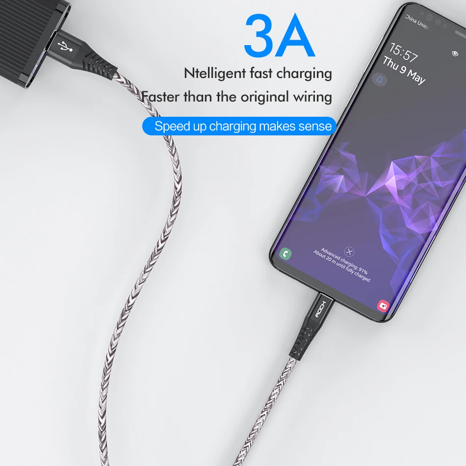 Rock usb type-C кабель для samsung S10 S9 S8 Быстрая зарядка 3,0 кабель USB C Быстрая зарядка для huawei P30 Xiaomi USB-C провод зарядного устройства