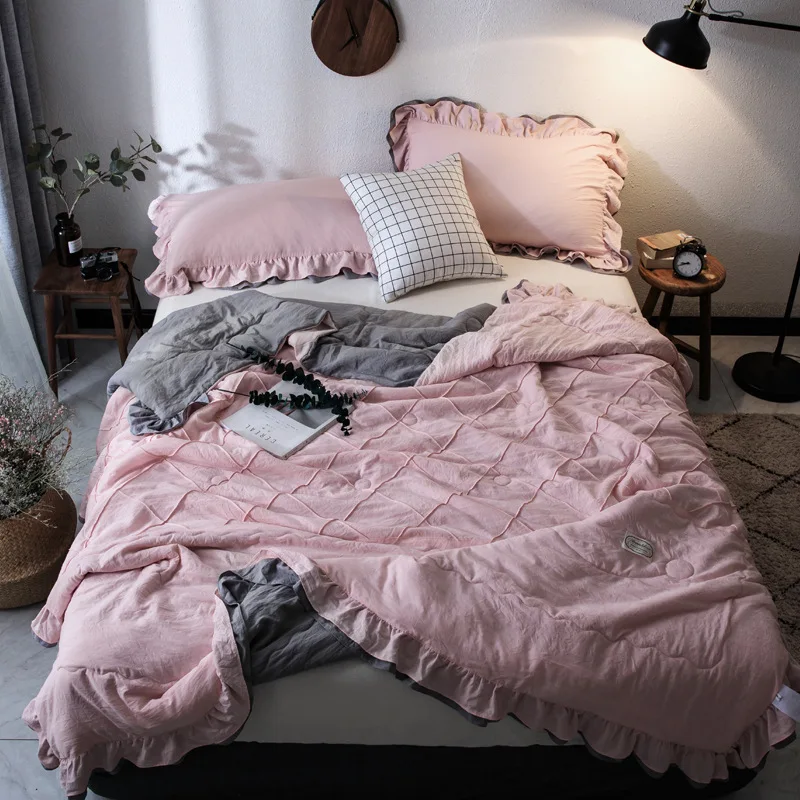 

-Washing Cotton Seersucker Summer Blanket Machine Washable Washing Airable Cover Students Summer Quilt Thin Blanket