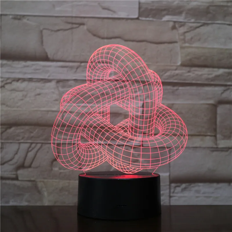 Abstract 3 3D огни простая круглая настольная лампа ночник 7 цветов Изменение светодиодный свет спальня Игрушка Иллюзия USB сенсорный датчик настольная лампа - Испускаемый цвет: Abstract 3