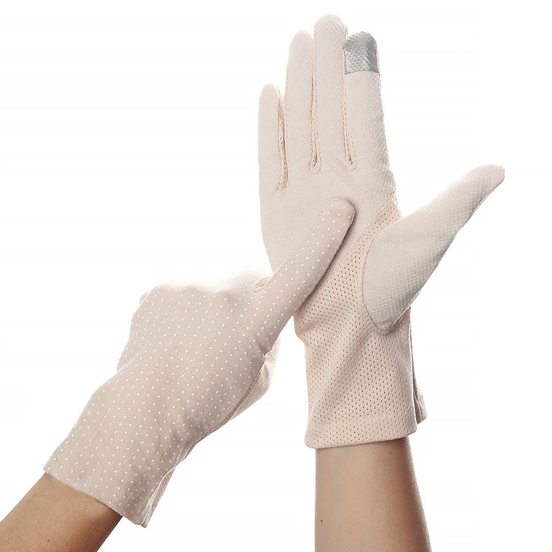 Перчатки с сенсорным экраном для женщин Осень полный палец розовый солнцезащитный экран перчатки анти-УФ противоскользящие перчатки для вождения защита рук - Цвет: Бежевый