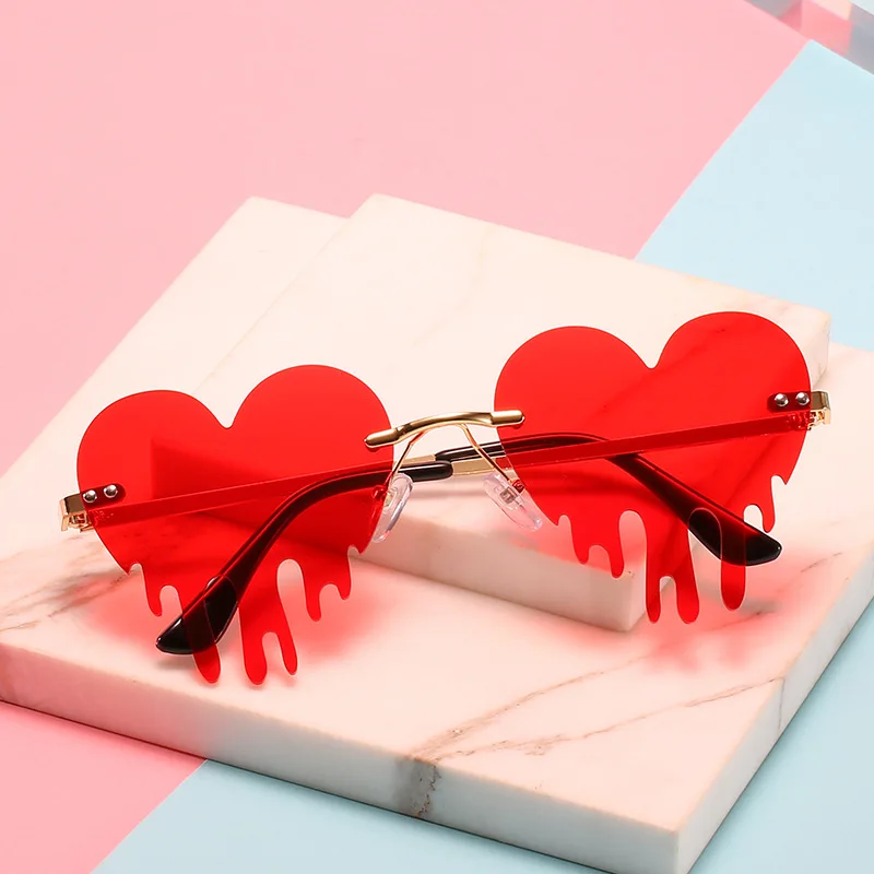Red Love Heart Sunglasses Women Metal Sun Glasses Rimless Shades Men New Trends Luxury Brand Designer Party Fashion Goggles | Аксессуары