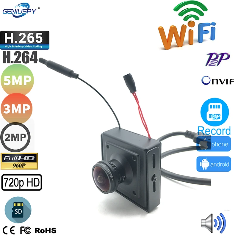 Мини IP камера рыбий глаз 720P 960P 1080P 3 Мп 5 МП Wi Fi|Камеры видеонаблюдения| |