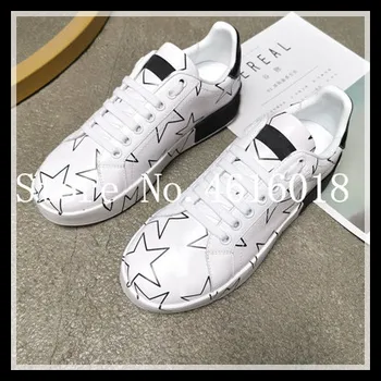 

brand designer shoes woman casual shoes star print design women sneakers genuine leather woman trainers flat white tenis shoes