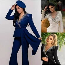 

костюм женский Crystal Rhinestone Women Suits Evening Party Outfit Blazer With Belt Tuxedos For Wedding (Jacket+Pants) Customize
