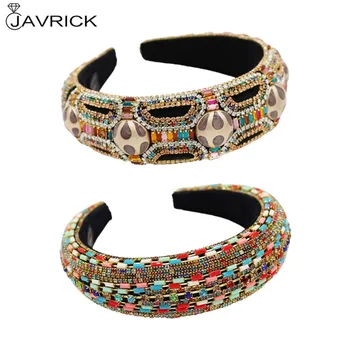 

Female Girls Headwear AccessoriesBaroque Tiaras Handmade Wide Headband Luxurious Color Crystal Rhinestones Hair Hoop