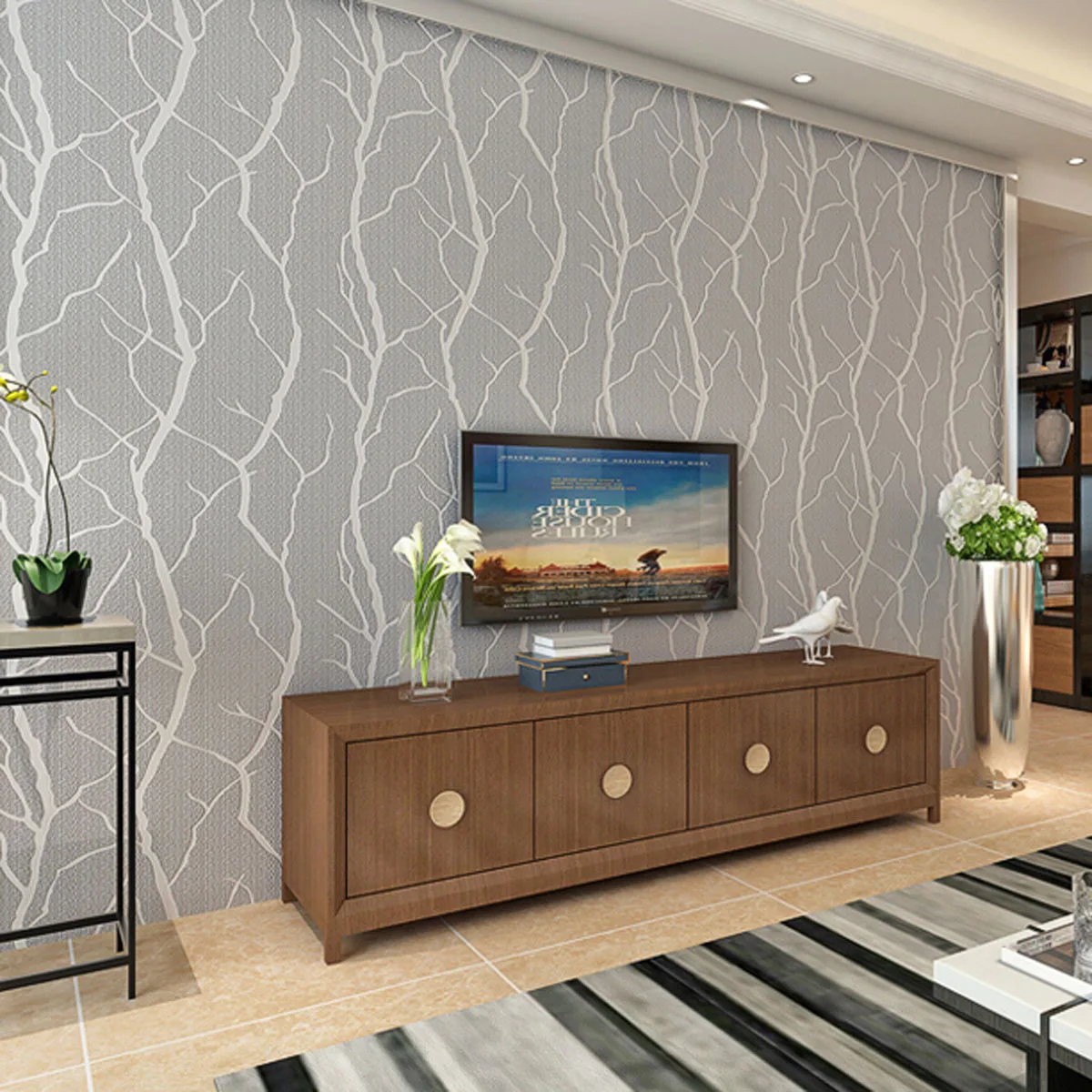 

Modern Minimalist Style Branch Suede Non-woven Wallpaper 3D Relief Thick Bedroom Living Room Thick Background Wallpaper
