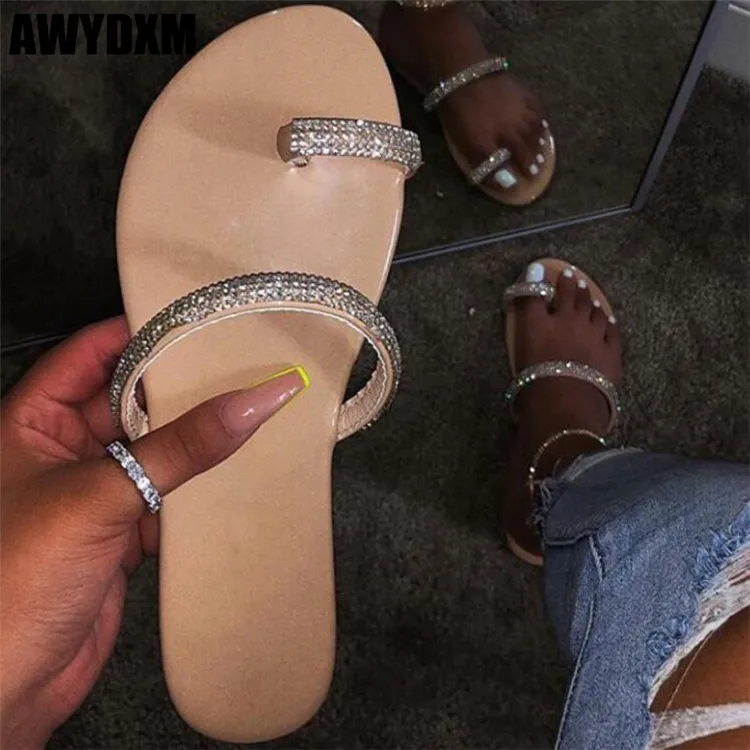 

Women slippers summer open toe Comfort flat sandals new ladies fashion crystal outdoor light slip on Beach Slide woman shoe S887