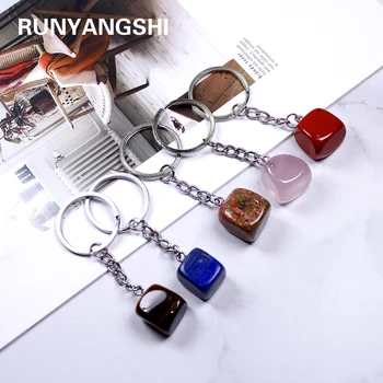 

Runyangshi 1PC Natural crystal rock rose quartz keychain mineral jewelry simple fashion couple decoration DIY trend gift