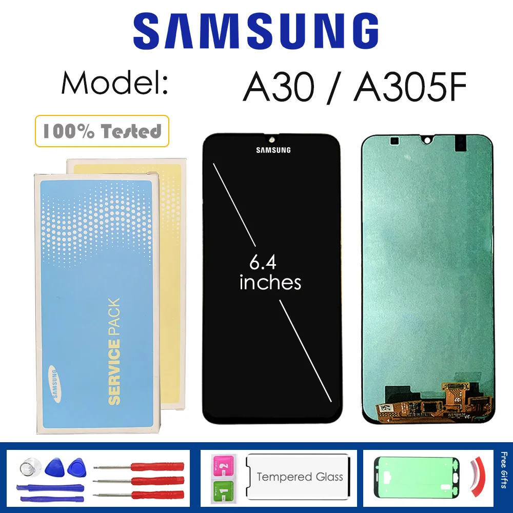 Для samsung Galaxy A30 A305F ЖК дисплей с сенсорным сенсором стекло дигитайзер в сборе