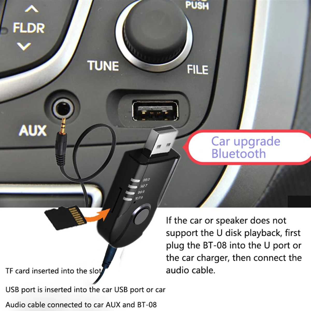 Car USB Audio Adapter Car Bluetooth FM Transmitter Support TF Card