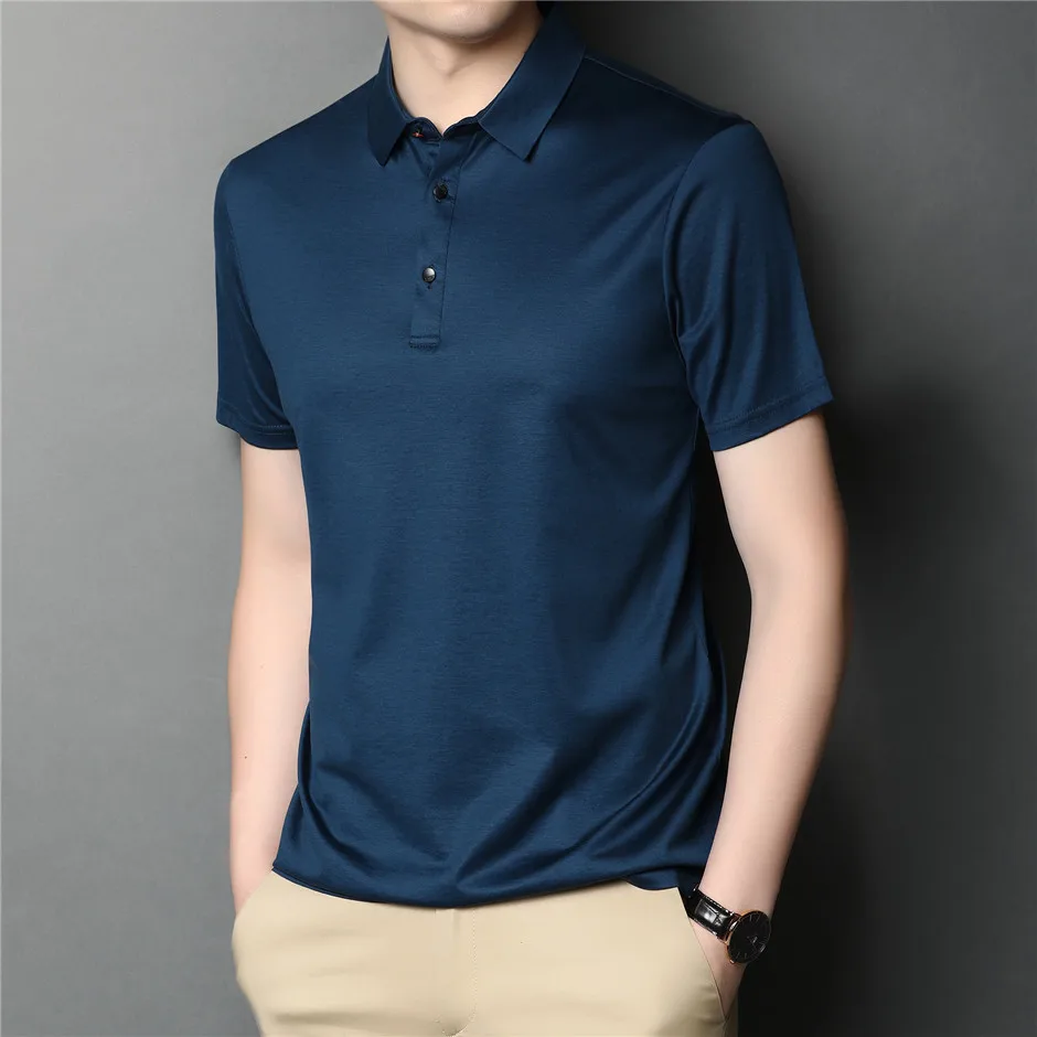 Summer Classic Pure Color Casual Short Sleeve 100% Cotton Polo-Shirt ...