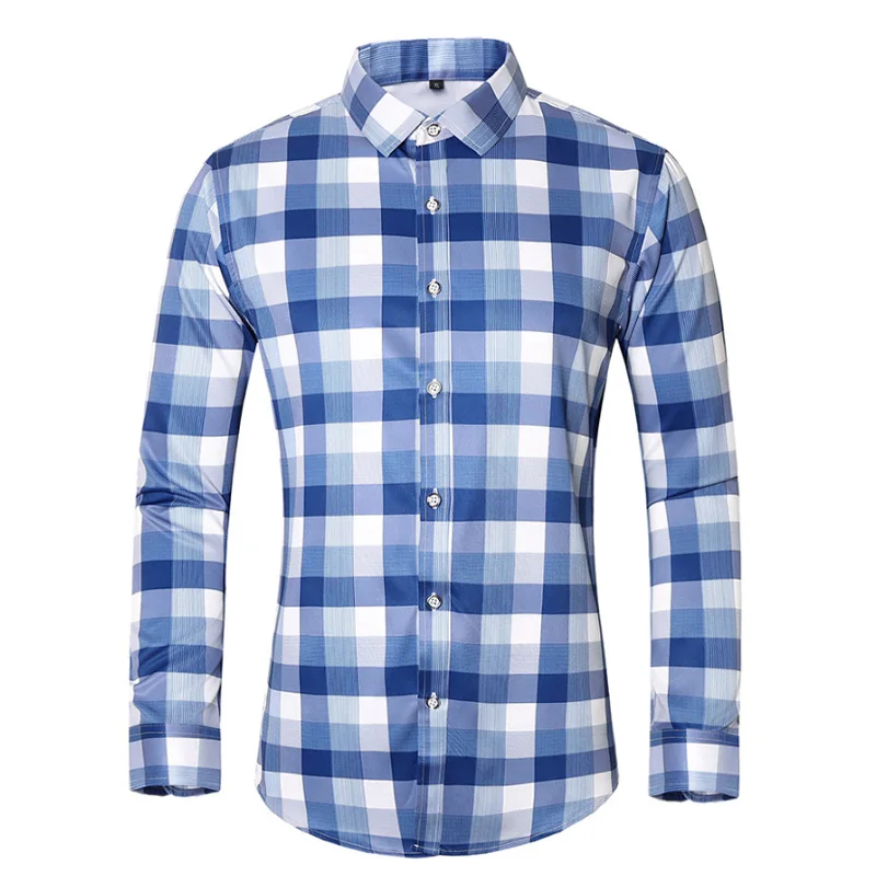 

45KG-120KG Mens Shirts Business Casual Long Sleeved Striped Plaid Shirt Classic Social Dress Shirts Plus Size 5XL 6XL 7XL