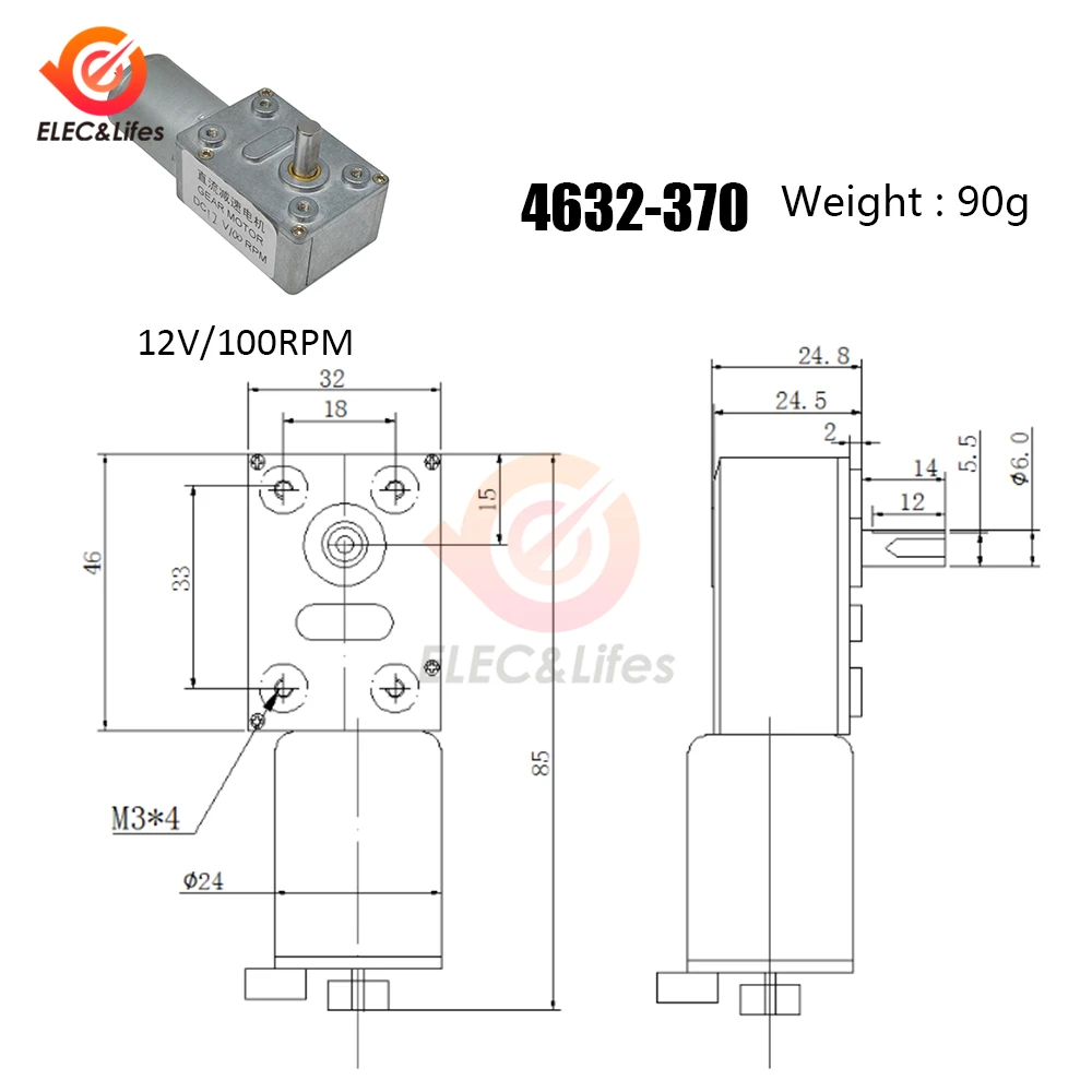Высокий крутящий момент турбинный червячный привод DC gear ed Motor 4632-370 12 V/100 RPM Регулируемый регулятор скорости Реверсивный микро мотор