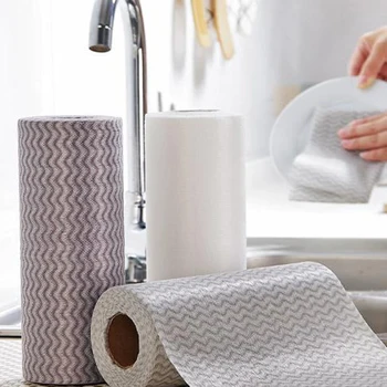 

50pcs/Roll Non-Woven Fabric Washing Cleaning Cloth Towels Kitchen Towel Disposable Striped Practical Rags Wiping Souring Pad