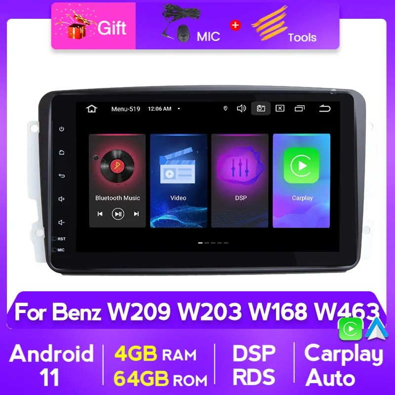 Автомагнитола PX5 2 din android 11 с экраном для Mercedes Benz CLK W209 C209 W168 W203 W463 Viano Vaneo Vito 1998-2006