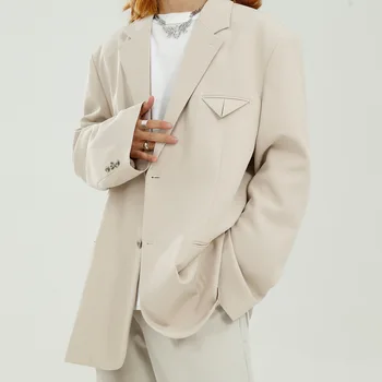 

Male Streetwear Hip Hop Fashion Suit Coat Outerwear Men Vintage Casual Loose Suit Blazers Jacket