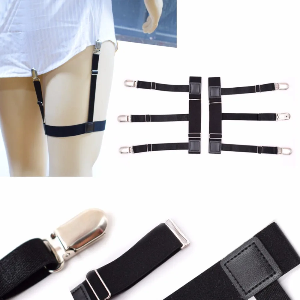 

Coslony 2Pcs/Set Mens Adjustable Elastic Leg Suspenders Shirt Stays Holder Non-slip Locking Clamps 3 buckles anti-wrinkle