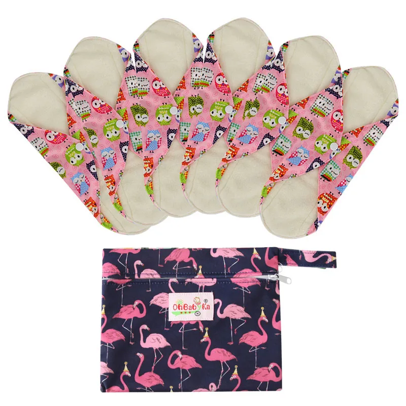 7 шт набор(6 шт гигиенические прокладки+ 1 Мини влажный мешок) женские тканевые дневные ночные прокладки многоразовые бамбуковые хлопковые прокладки для женских менструальных подушечек - Цвет: 08