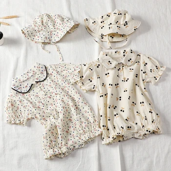 

Baby Girls Jumpsuit Fashion Newborn Summer Floral Cotton Princess Bodysuits Kids Clothes Baby Girls Bodysuit + Hat