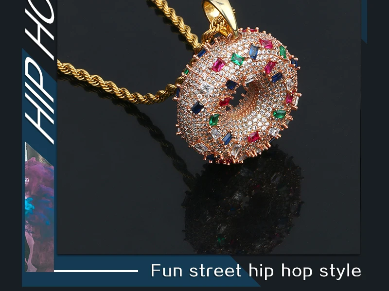 Мода Bling Iced Out CZ Пончик подвески ожерелье для женщин мужчин Хип Хоп ожерелье Золото с веревкой кубинская теннисная цепочка подарочная коробка