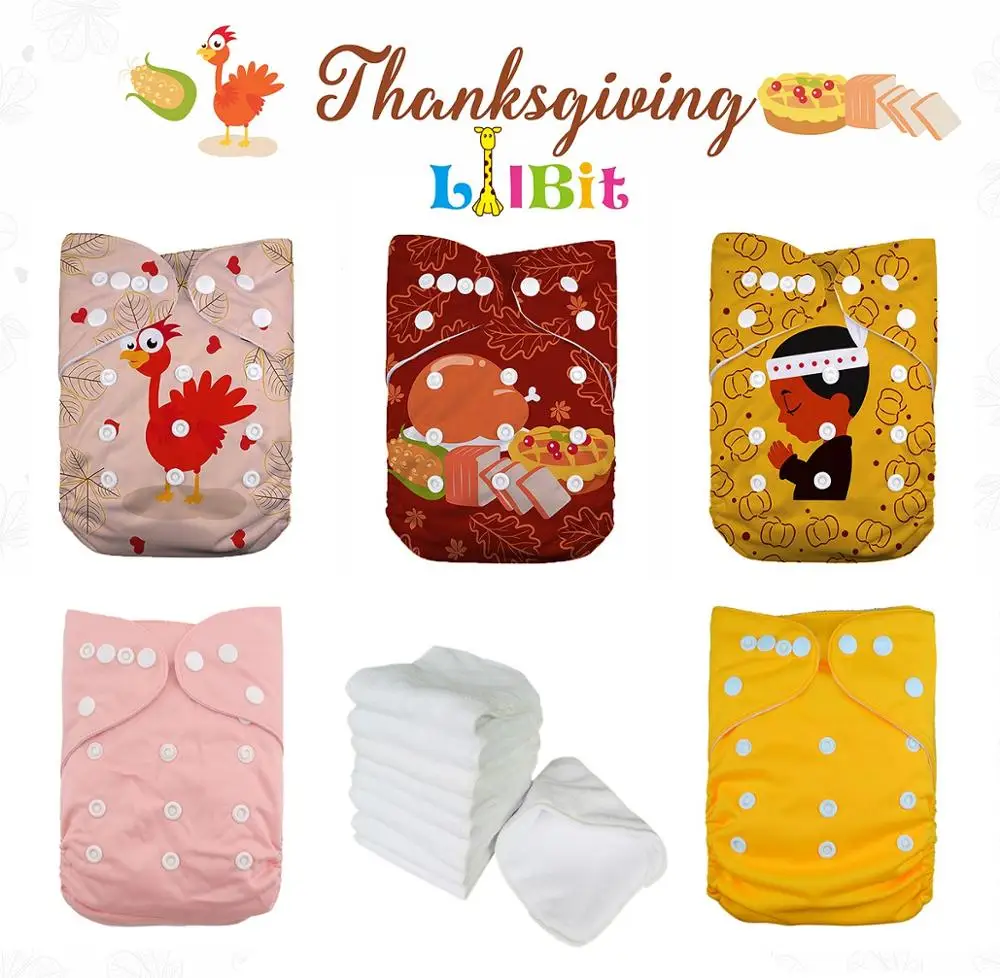 LilBit праздничные принты на День Благодарения для мальчиков и девочек Многоразовые моющиеся детские подгузники