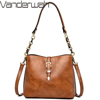 

Women Shoulder Bag Handbag Vintage Chains Ladies Luxury Soft Leather Bucket Crossbody Bags For Girls 2019 Messenger Bag Designer