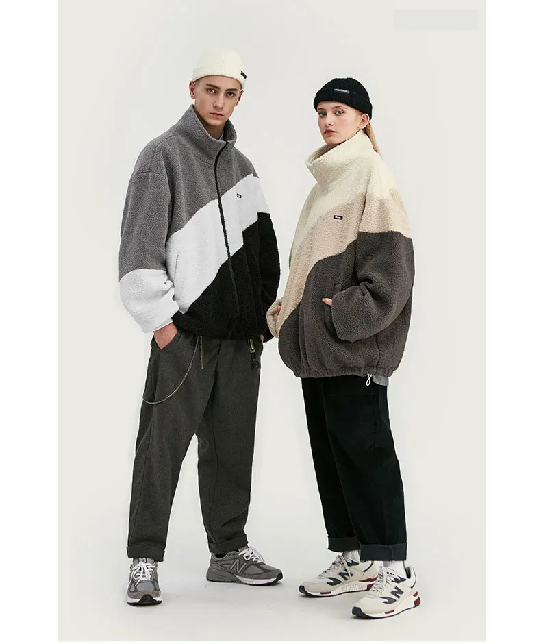 Зимняя куртка Мужская винтажная овечья шерсть плюс флис хит цвет Couplewear Повседневный стоячий кардиган, жакет с воротником на молнии корейская мода Новинка