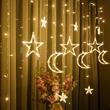 Светодиодный светильник с Лунной звездой, Рождественский светильник, s украшение, праздничный светильник, s занавес, лампа, Свадебный неоновый фонарь, 220 В, сказочный светильник