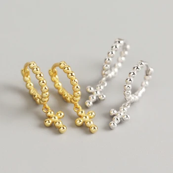 

Woman Lovers' plata de ley 925 Trendy Cute INS Round Bead Cross Hoop Earrings Fine Jewelry For Engagement Party Gift Earring