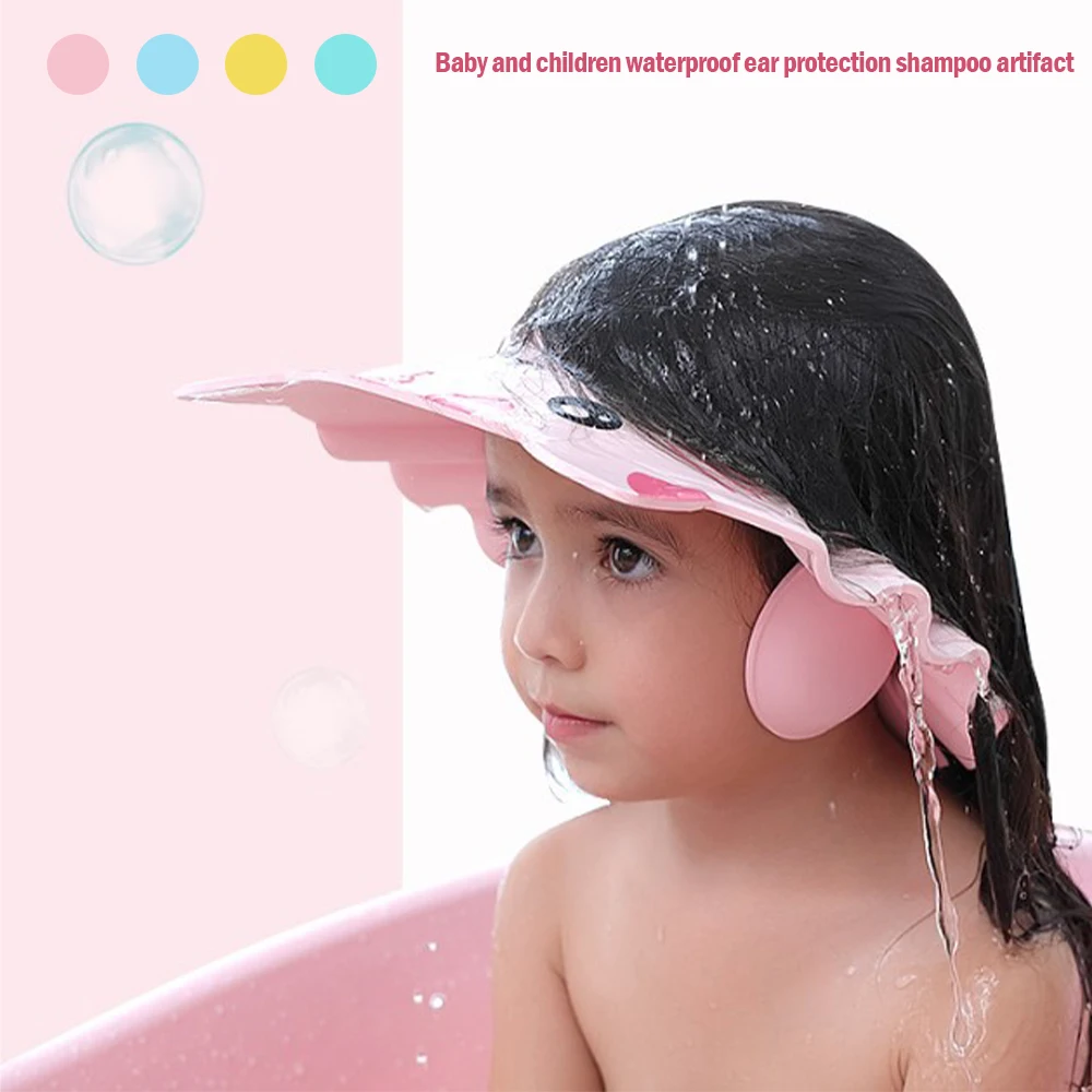 Gorro de ducha, gorro ajustable para lavar el cabello para recién nacidos, protección de los oídos para niños, protector para champú, cubierta para la cabeza del baño