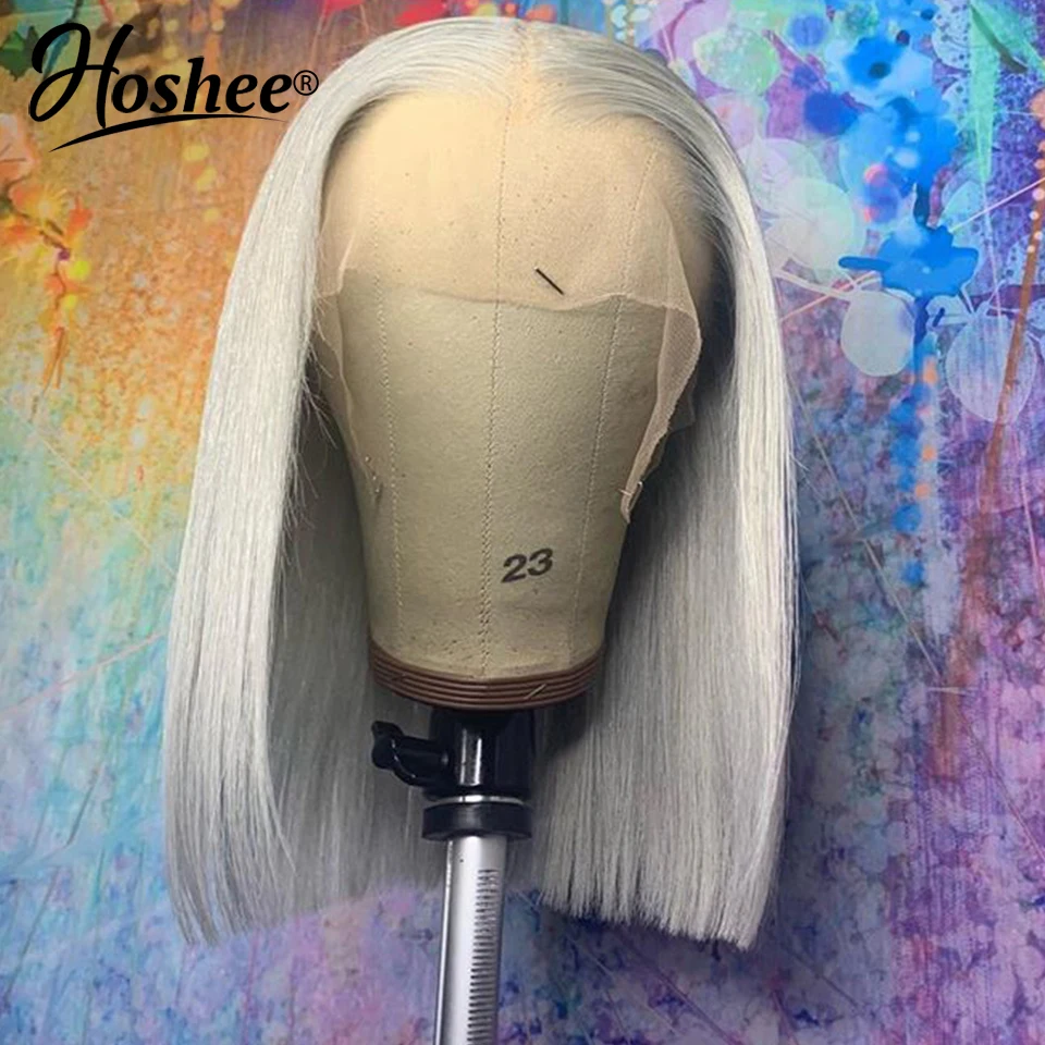 

Grey Human Hair Wigs Short BOB Transparent Lace Front Wig Pre Plucked Brazilian Remy Lace Front Human Hair Wigs For Women 180%