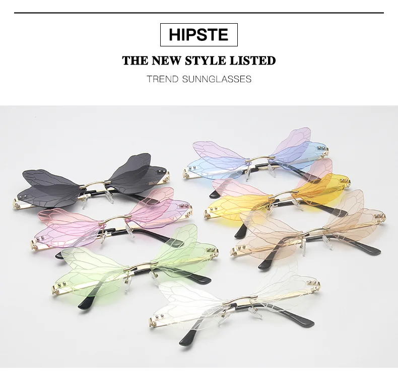New Fashion Dragoy  Sunglasses Women Men Brand Design Rimless Wave Eyewear  Trending Narrow Sun glasses_voghion.com