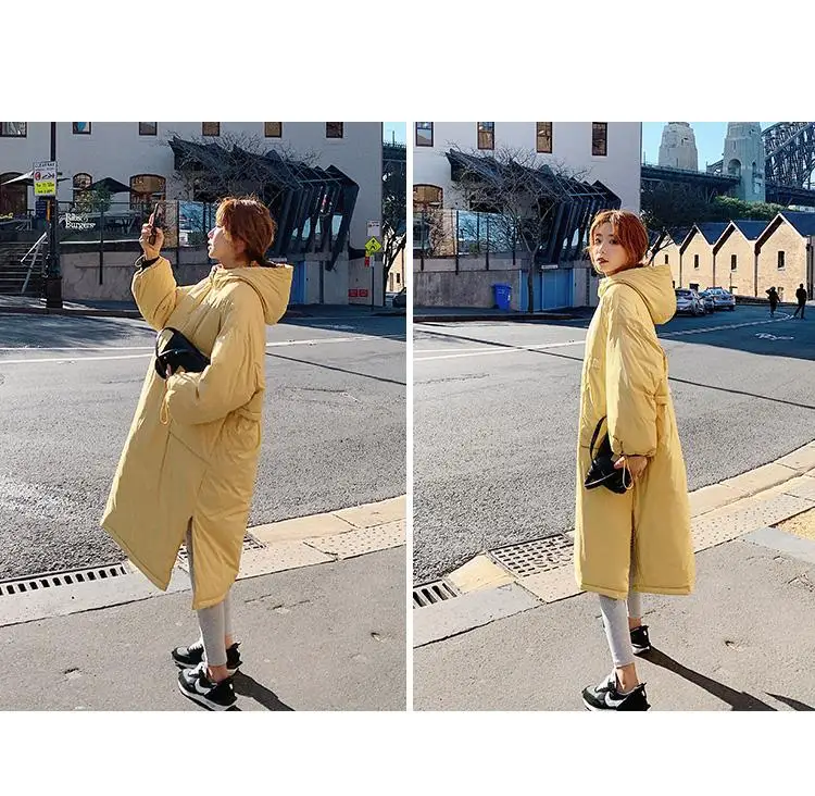 Students Thick Warm Solid Color Cotton Coat Women's Mid-length 19 Winter New Style Korean-style Loose Casual Hooded Pullover Cot