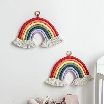 

Rainbow Shape Tapestry Wall Mount Boho Style Tapestry Colorful Woven Tassel Room Children Baby Room Decor Party Gift