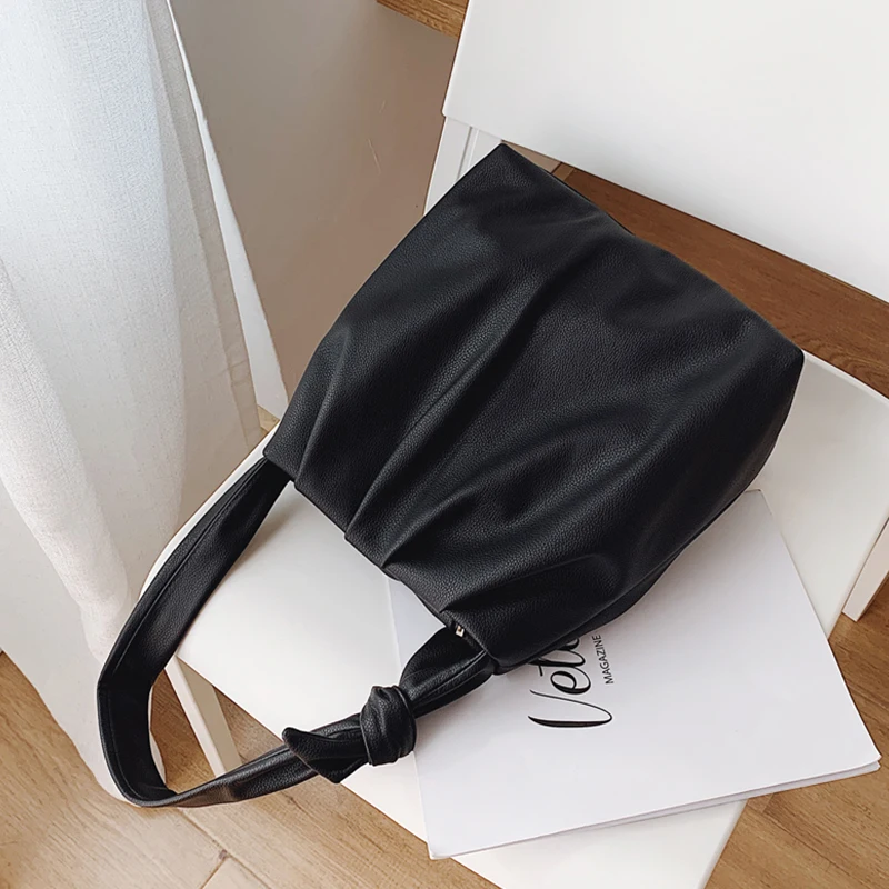 

Vintage Large Capacity Pu Bucket Bag Women Shoulder Bags Fashion Solid Color Handbags Casual Big Shoulder Bags Chic Shopping Bag