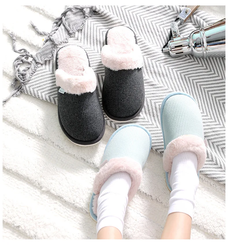 Winter Slippers Men Warm Plush Shoes Indoor Male Home Slippers With Fur Unisex Bedroom Floor Flip Flops For Lovers Non-slip