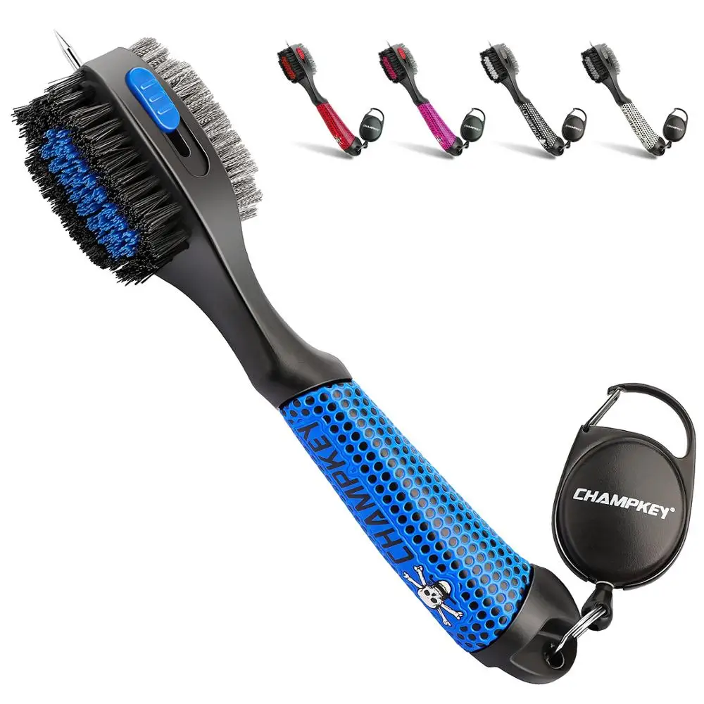 Champkey BRUSHTECH Polymer Golf Brush Skull Series Oversized Brush Head,Comfortable Hand Grip & Retractable Groove Cleaner