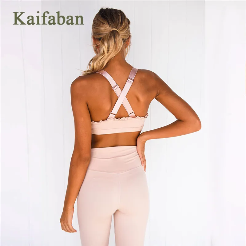 

Women Yoga Set Sport Suit Push Up Sport Bra High Waist Elegant Frills Wrinkle Yoga Pants Fitness Leggings Workout Gym Clothes