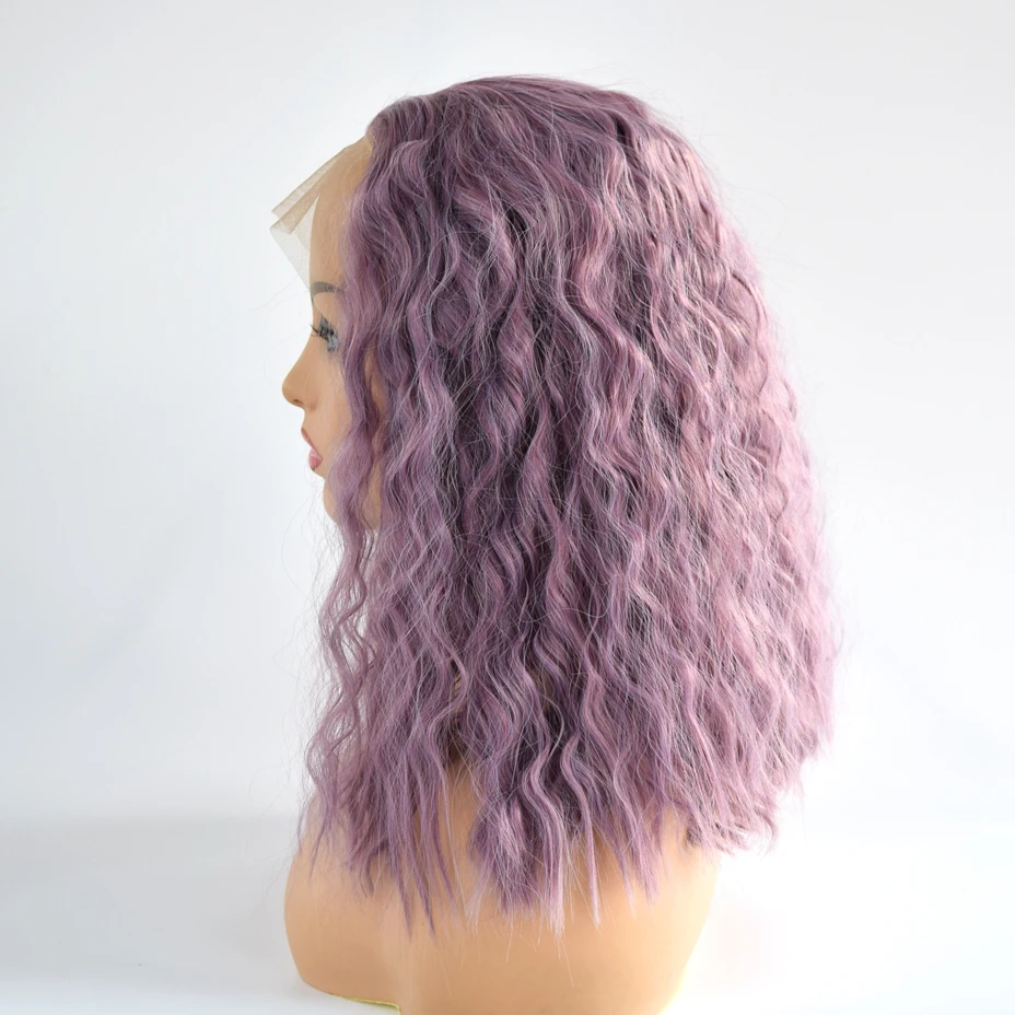 150% плотность лаванда фиолетовый вьющиеся синтетические парики на кружеве со средней частью для женщин без клея Реалистичная повседневная одежда для макияжа, париков