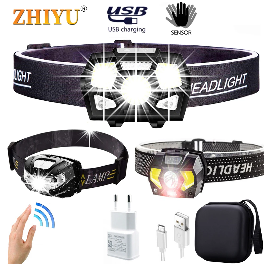 

Ultra Bright LED Headlight Hands-free Motion Sensor Lamp LED Inductive Headlamp Flashlight Built-in Battery with USB Charging