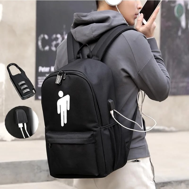 BPZMD Canvas Luminous Billie Eilish Anti-theft Laptop DJ Backpack for Teenager Boys Girls Student S