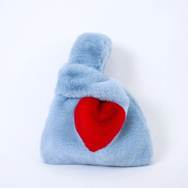 Мягкие сумки из искусственного кроличьего меха, женская сумка в форме сердца, милая сумка для покупок со смайликом, милая маленькая сумка с рисунком, зимние клатчи