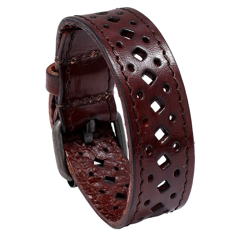 Jewelry Wide Wristband Design Retro Hollow Genuine Leather Bracelet leather bracelet