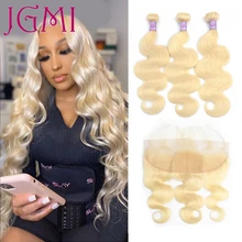 JGMI Hair 613 Blonde Bundles With 13x4 Lace Frontal Hd Lace Body Wave Remy Blonde Human Hair Lace Frontal Closure With Bundle