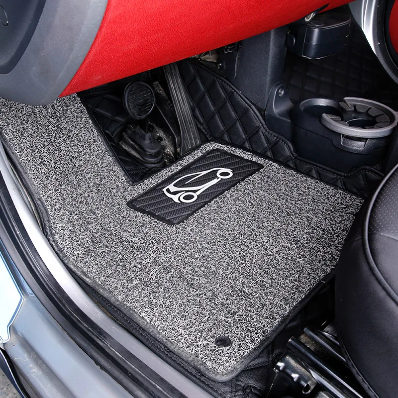 Car Mat Interior Trim Leather Protection Foot Cushion For Mercedes Smart 451 fortwo Car Styling Modified Accessories Decoration - Название цвета: Double-black
