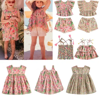 

2020 New Spring Summer L&M Brand Kids Dresses For Girls Cute Flower Print Sleeveless Princess Dress Baby Child Fashion Clothes