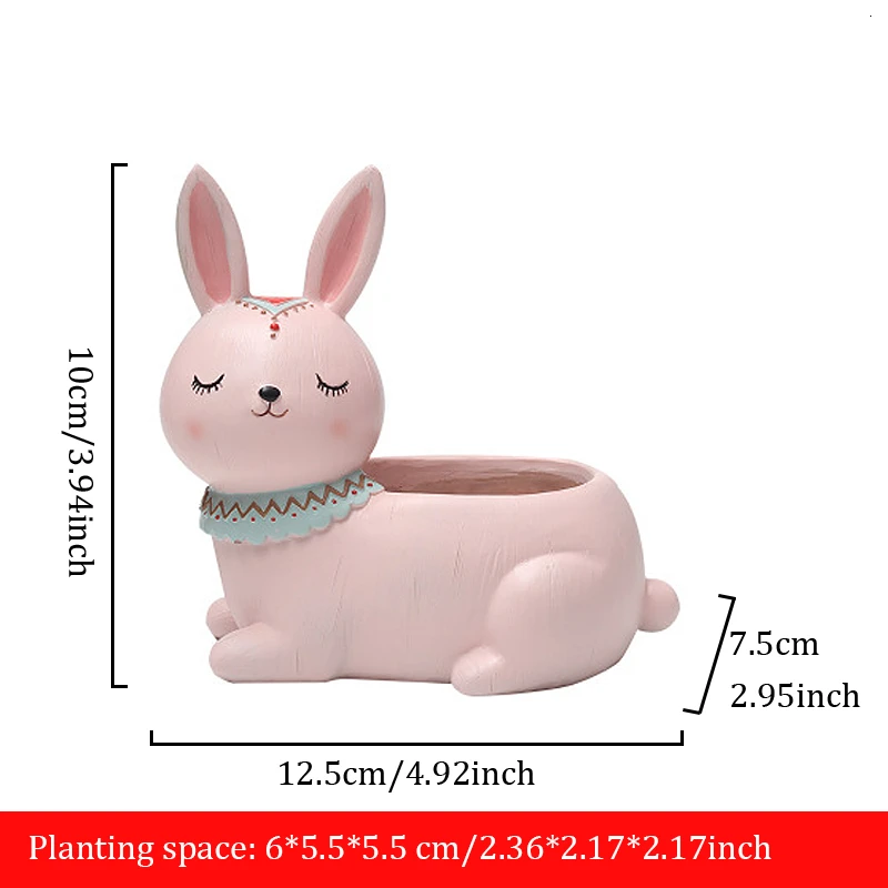 rabbit Мультфильм животных смолы цветочный горшок кролик медведь слон скульптура ремесла Окрашенные настольные украшения сад микро пейзаж горшках - Цвет: rabbit