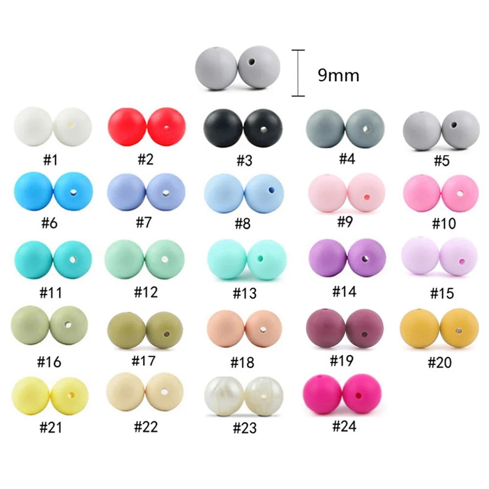 100 개 9mm 실리콘 비즈 실리콘 Teether BPA 무료 팔찌 목걸이 어린이  젖니가 남 라운드 비즈 젖꼭지 체인 DIY 완구