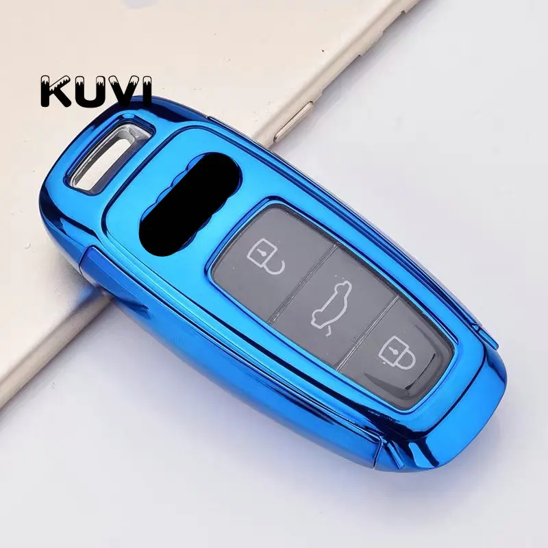 PC+ TPU Чехлы для автомобильных ключей чехол для ключей для Audi A6 C8 A7 A8 чехол для ключей аксессуары для автомобиля - Название цвета: Синий